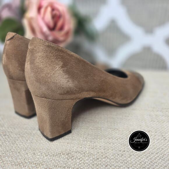 Evan-Picone Brown Suede and Snakeskin Square Toe Pump Size 7M - Picture 7 of 16